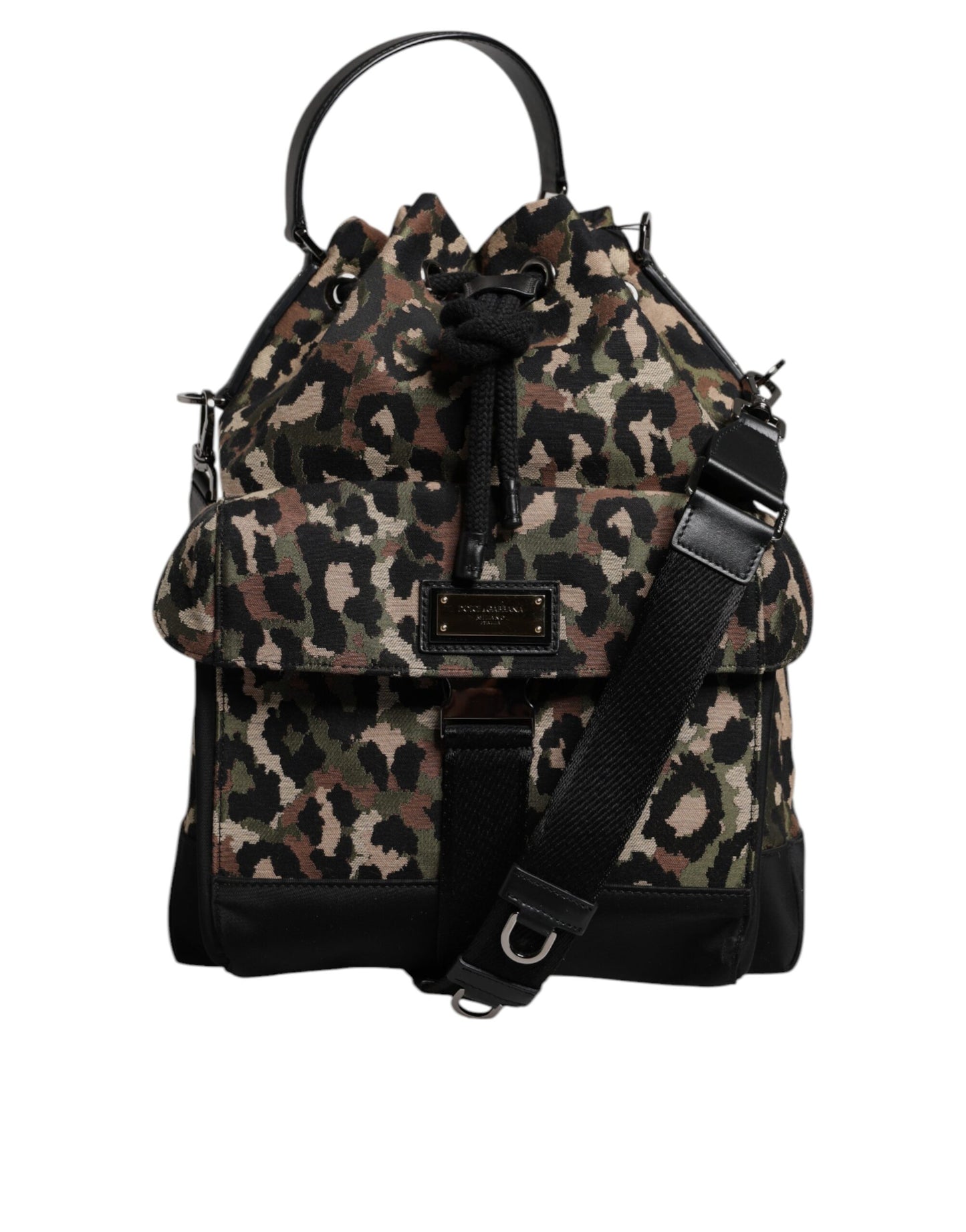 Dolce &amp; Gabbana Multicolor Leopard Cotton Shoulder Bucket Bag