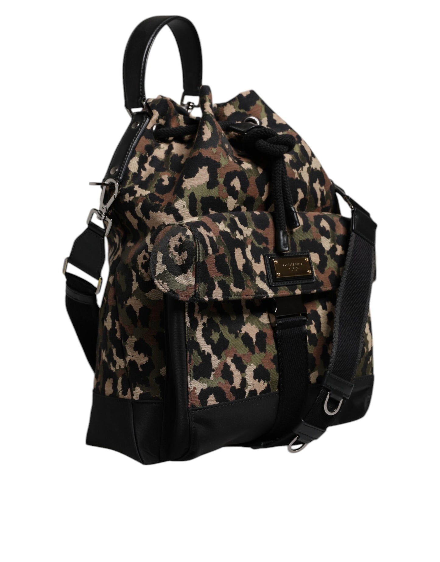 Dolce &amp; Gabbana Multicolor Leopard Cotton Shoulder Bucket Bag