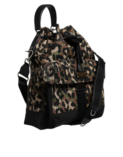 Dolce &amp; Gabbana Multicolor Leopard Cotton Shoulder Bucket Bag