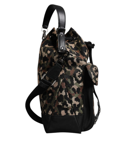 Dolce &amp; Gabbana Multicolor Leopard Cotton Shoulder Bucket Bag