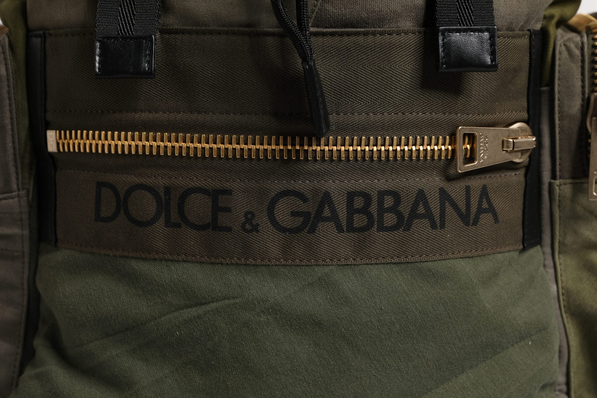 Dolce & Gabbana Military Green Patchwork School Backpack Bag