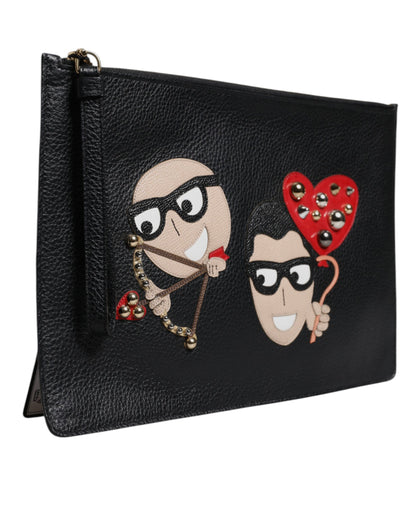 Dolce &amp; Gabbana Black #DGFamily Embellished Leather Clutch Bag