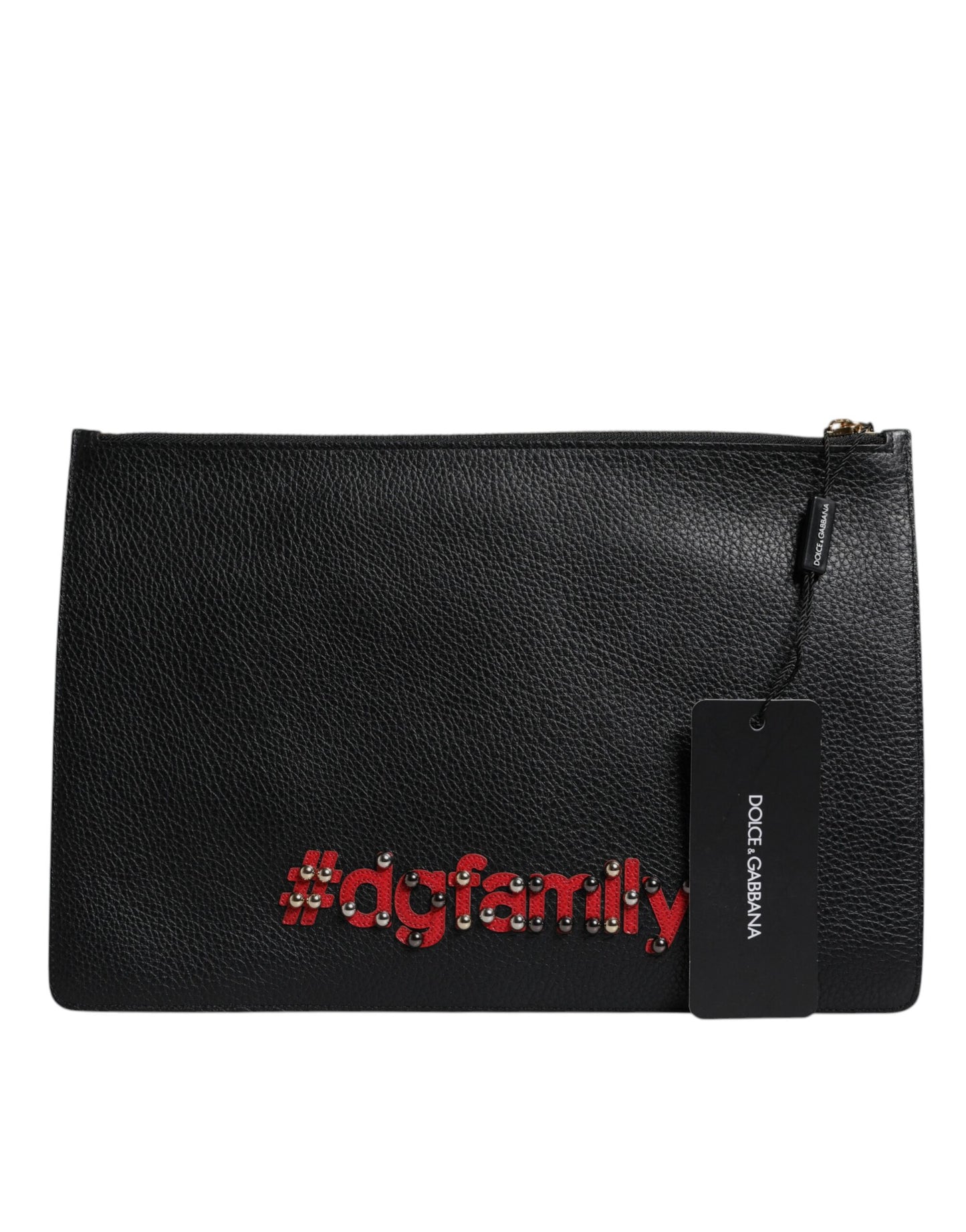 Dolce &amp; Gabbana Black #DGFamily Embellished Leather Clutch Bag