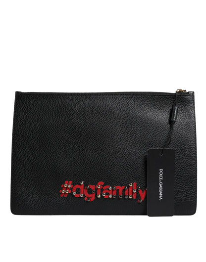 Dolce &amp; Gabbana Black #DGFamily Embellished Leather Clutch Bag