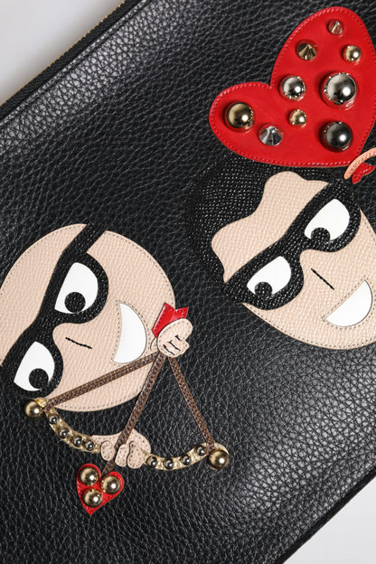 Dolce &amp; Gabbana Black #DGFamily Embellished Leather Clutch Bag