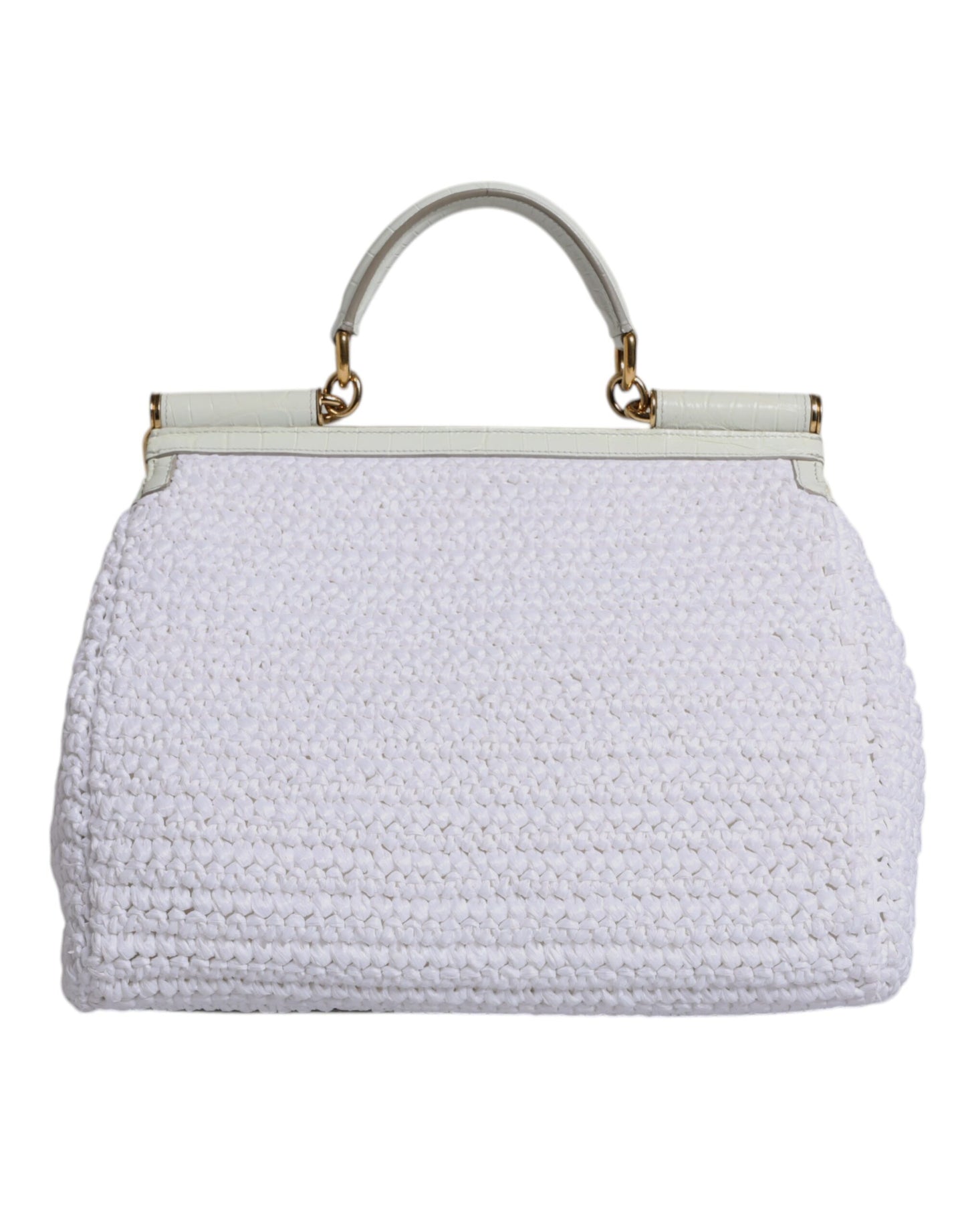 Dolce &amp; Gabbana White Raffia Leather Top Handle Crossbody Bag