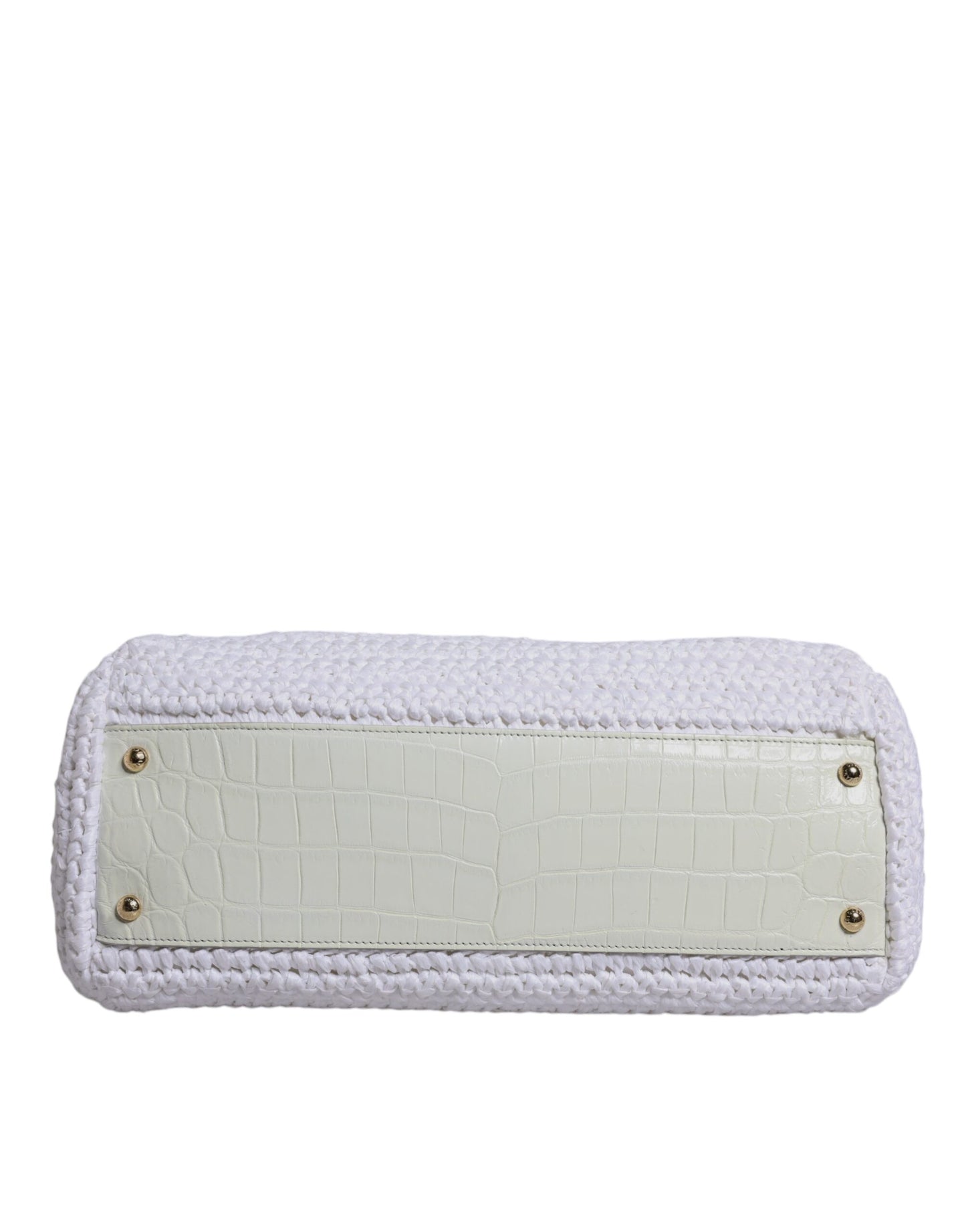 Dolce &amp; Gabbana White Raffia Leather Top Handle Crossbody Bag