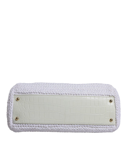 Dolce &amp; Gabbana White Raffia Leather Top Handle Crossbody Bag
