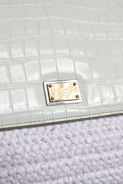 Dolce &amp; Gabbana White Raffia Leather Top Handle Crossbody Bag