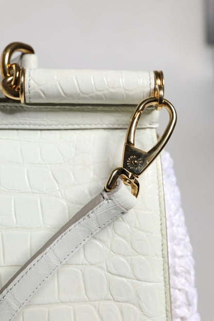 Dolce &amp; Gabbana White Raffia Leather Top Handle Crossbody Bag