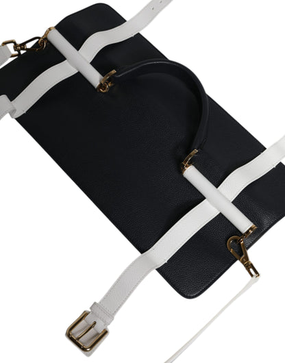 Dolce & Gabbana Blue White Calfskin Leather Crossbody Shoulder Bag