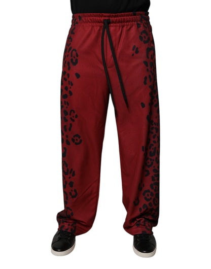 Dolce & Gabbana Red Leopard Print Polyester Men Jogger Pants