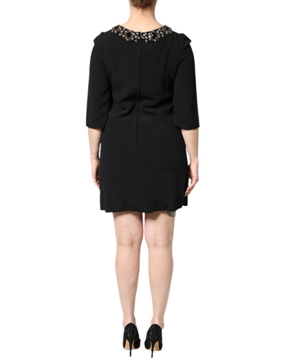 Dolce & Gabbana Black Crystal Embellished Round Neck Mini Dress