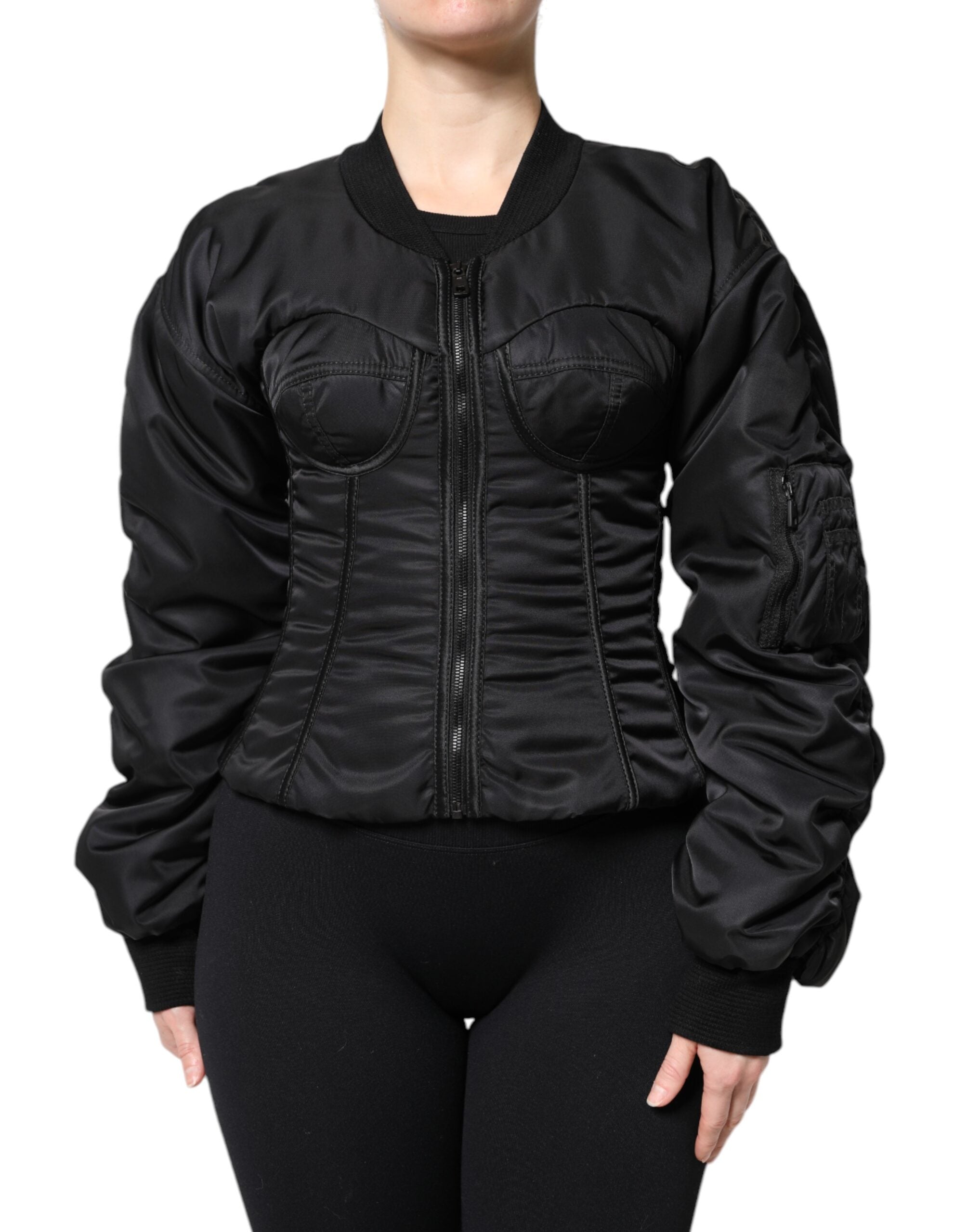 Dolce & Gabbana Nylon Jacket with Bustier Details – Black