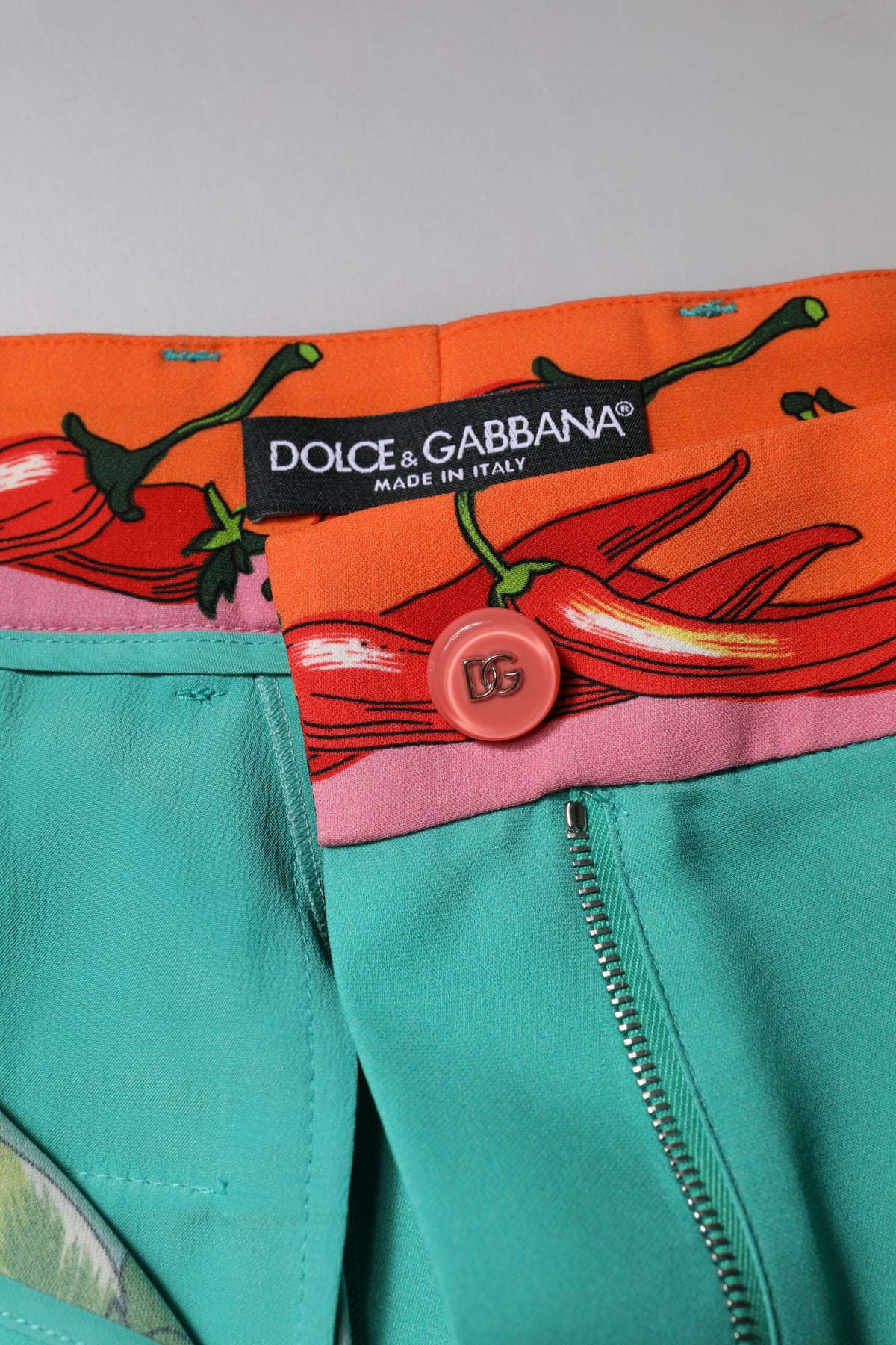 Dolce & Gabbana Green Silk Printed Straight Pants
