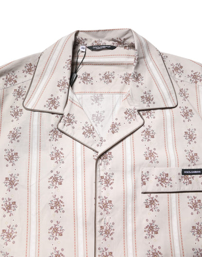 Dolce & Gabbana Beige Floral Print Cotton Men Pajama Set Sleepwear