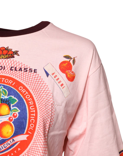 Dolce &amp; Gabbana Pink Print Cotton Short Sleeves Cropped Top