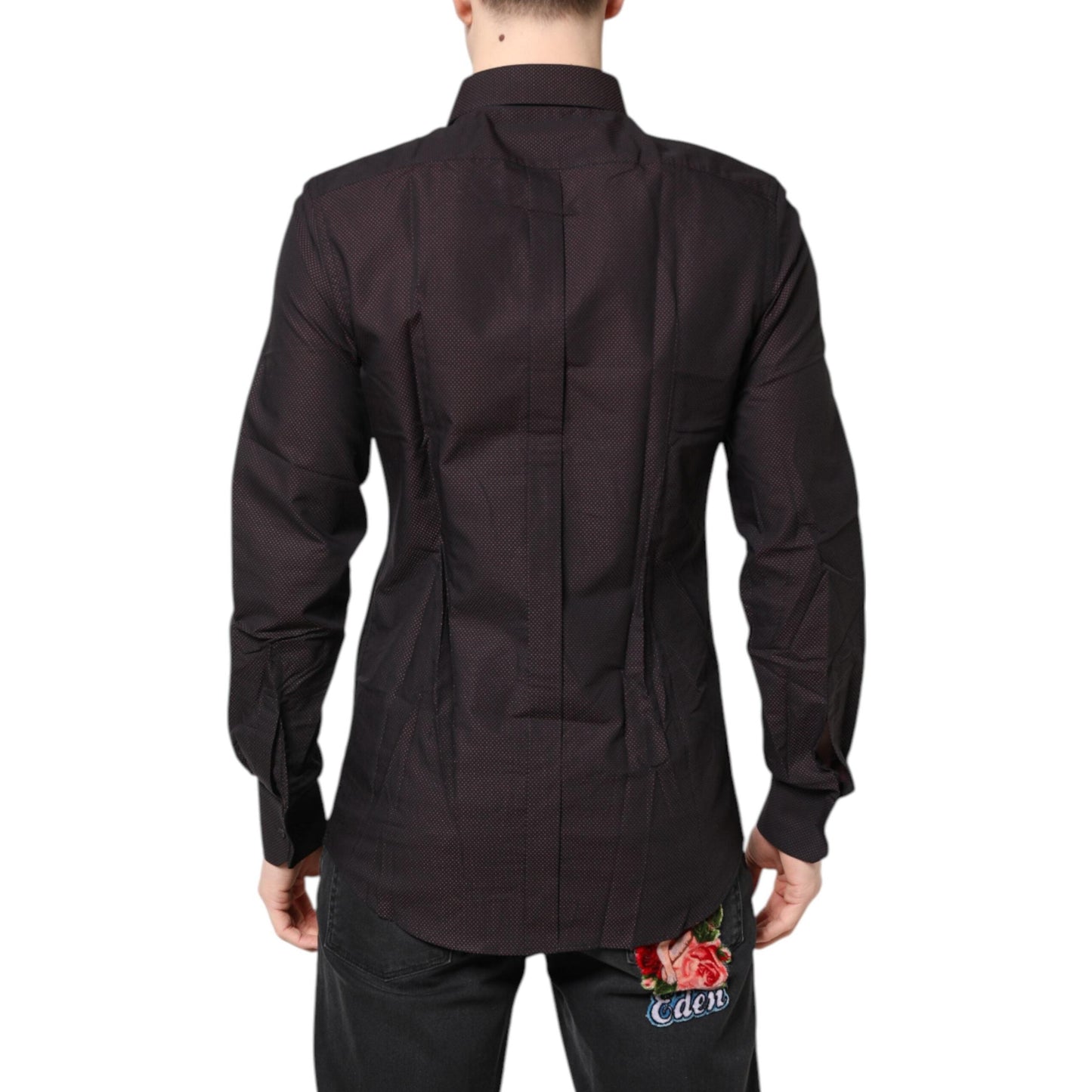 Dolce & Gabbana Maroon Jacquard Cotton GOLD Men Dress Shirt