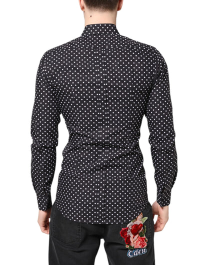 Dolce & Gabbana Black Polka Dot Long Sleeves Gold Formal Shirt