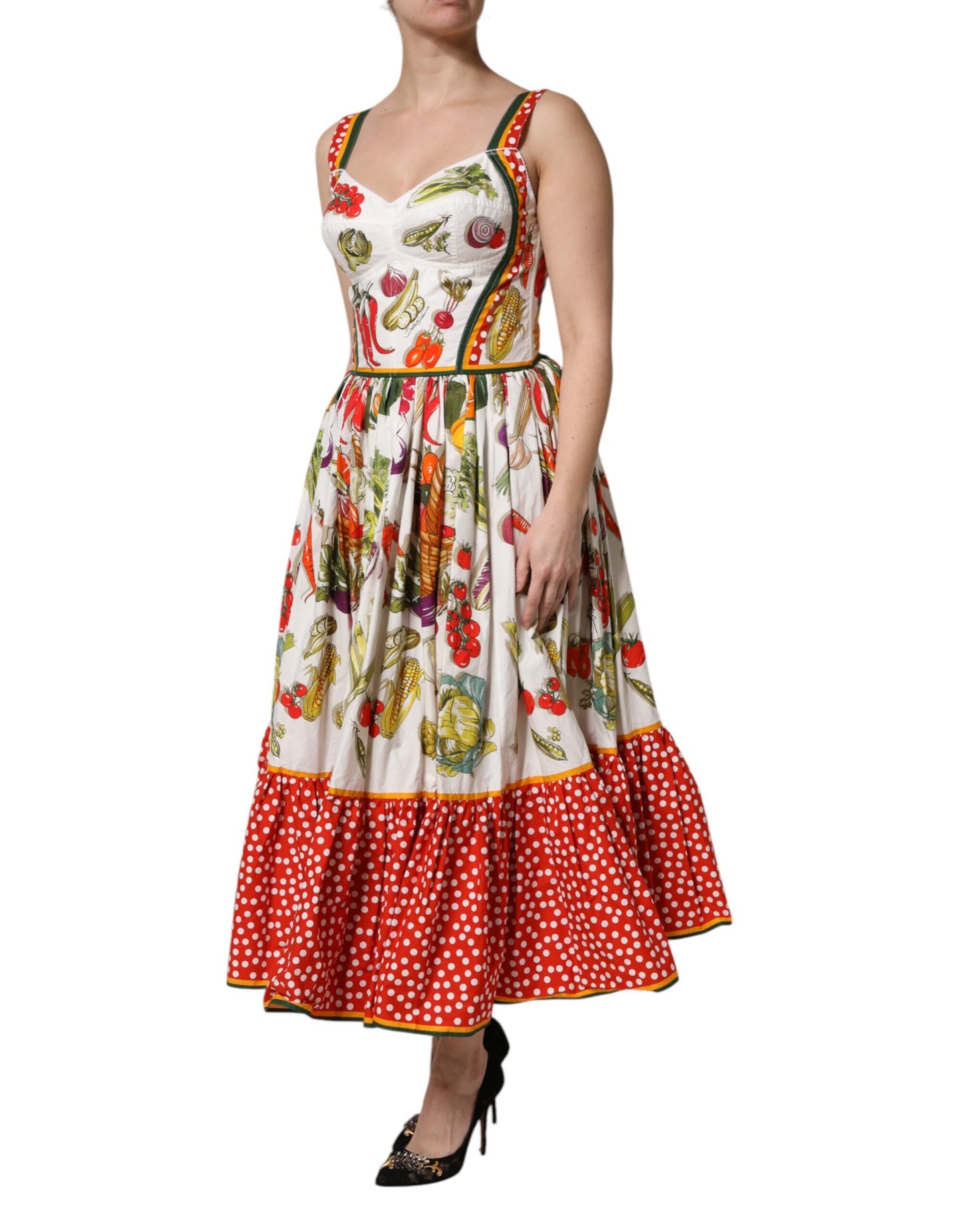 Dolce &amp; Gabbana White Vegetables Sleeveless A-line Dress