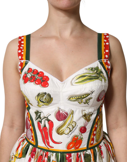 Dolce &amp; Gabbana White Vegetables Sleeveless A-line Dress