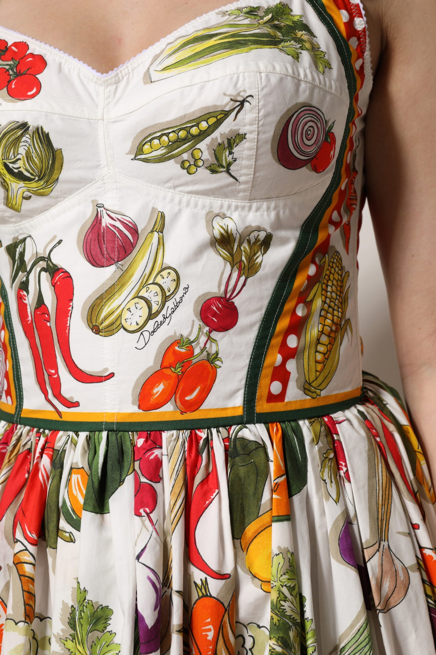 Dolce &amp; Gabbana White Vegetables Sleeveless A-line Dress