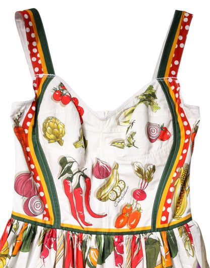 Dolce &amp; Gabbana White Vegetables Sleeveless A-line Dress