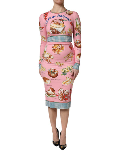 Dolce &amp; Gabbana Pink Pastry Print Bodycon Sheath Midi Dress