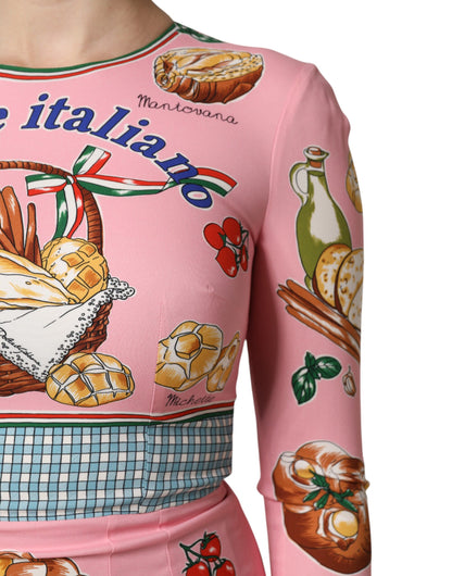 Dolce &amp; Gabbana Pink Pastry Print Bodycon Sheath Midi Dress