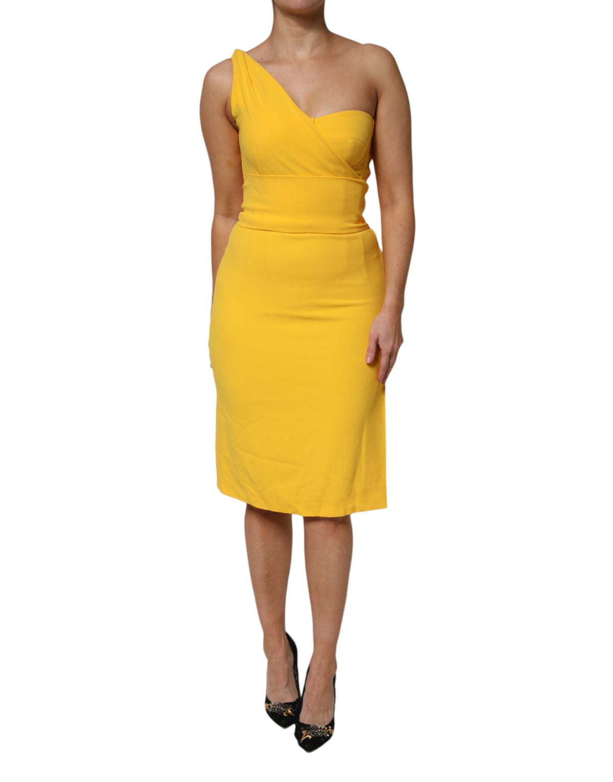 Yellow Dolce & Gabbana one-shoulder midi dress in viscose blend