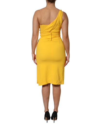 Yellow Dolce & Gabbana one-shoulder midi dress in viscose blend
