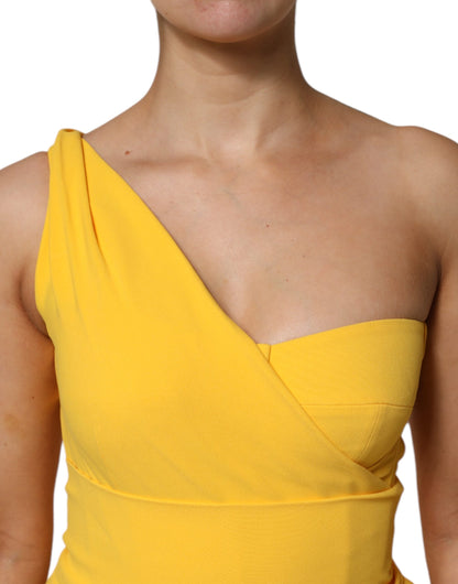 Yellow Dolce & Gabbana one-shoulder midi dress in viscose blend