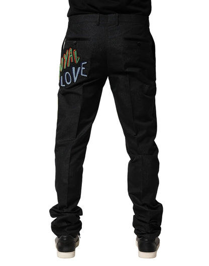 Dolce & Gabbana Black Graphic Embroidery Men Pants