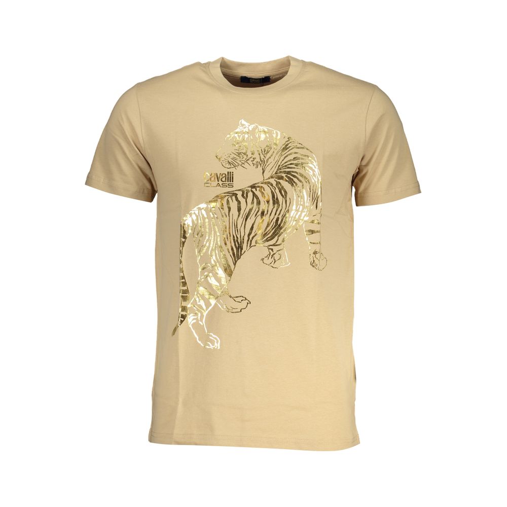Cavalli Class Beige Cotton Men T-Shirt
