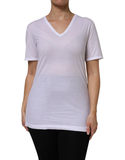 Dolce & Gabbana White Cotton Short Sleeves V-Neck Top T-shirt