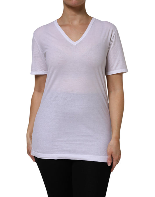 White Dolce & Gabbana cotton V-neck T-shirt