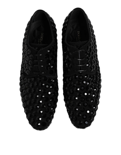 Dolce & Gabbana Black Suede Strass Derby Formal Shoes