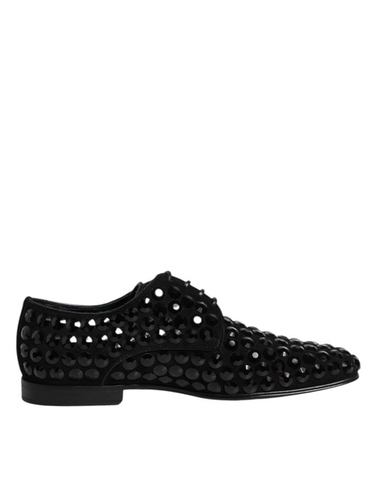 Dolce & Gabbana black suede goat leather derby formal shoes with strass