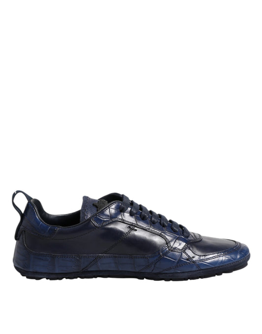 Dolce &amp; Gabbana Dark Blue Leather Low Top Men Sneakers Shoes