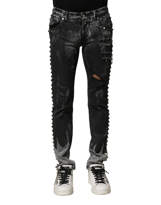 Dolce & Gabbana Black Washed Embellished Skinny Denim Jeans