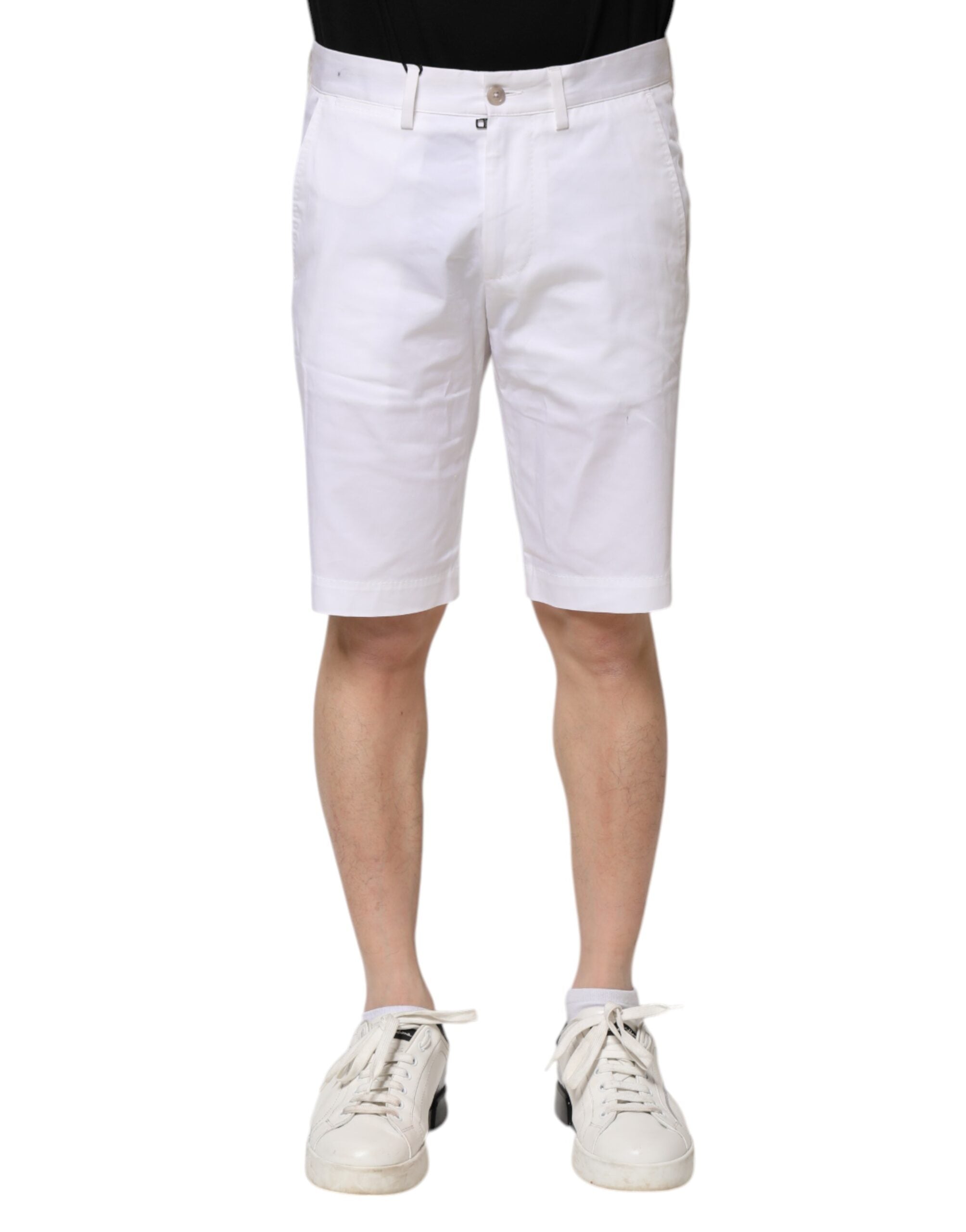 Dolce & Gabbana White Cotton Stretch Men Denim Bermuda Shorts