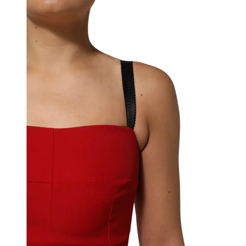Dolce & Gabbana dristige røde satin bodycon kjole med sorte skulderstropper