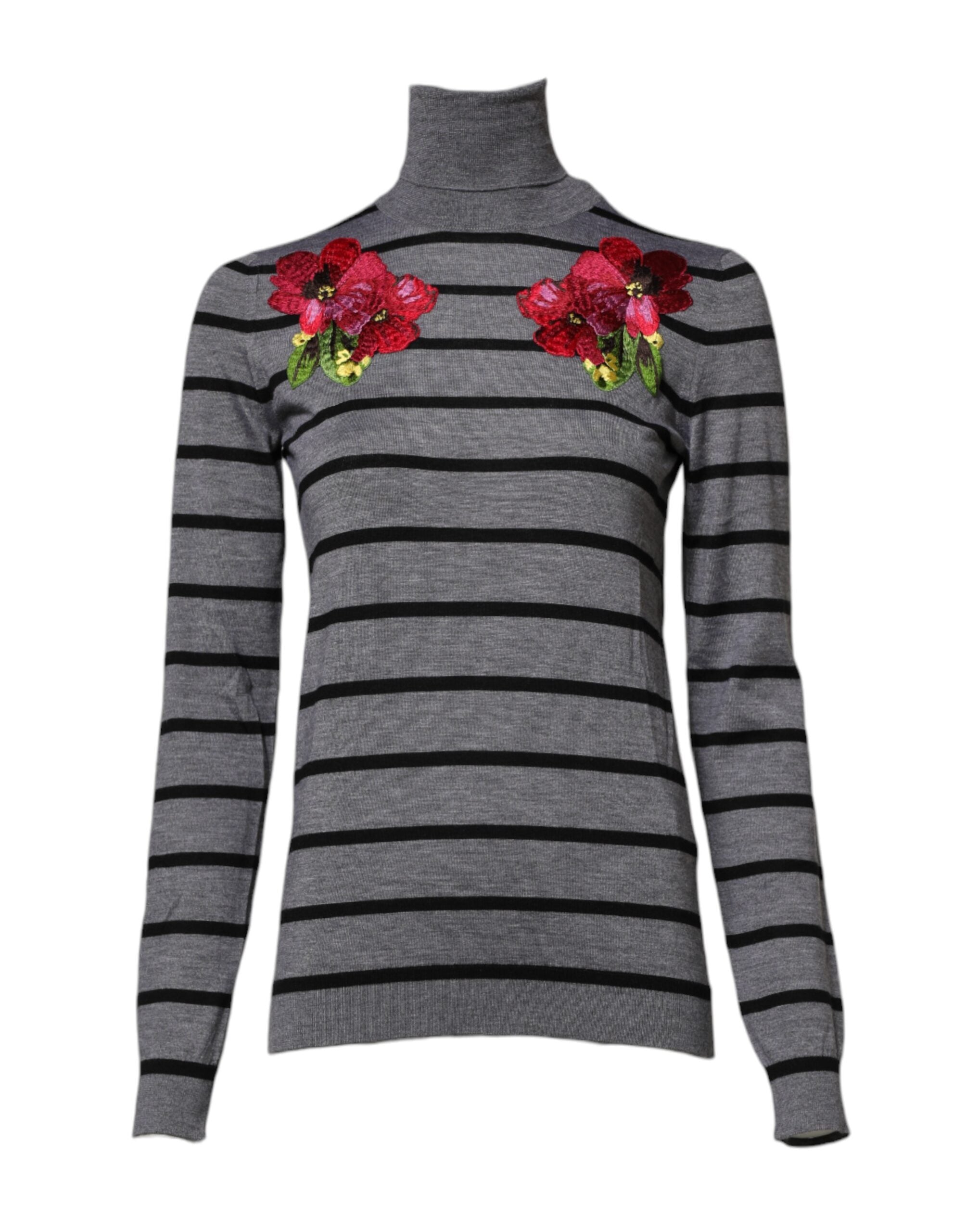 Dolce & Gabbana gray striped turtleneck pullover sweater in cashmere and silk