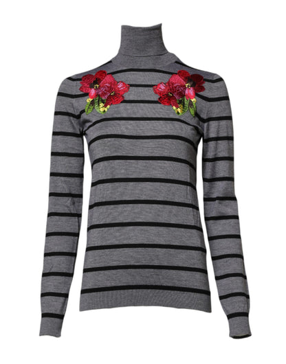 Dolce & Gabbana gray striped turtleneck pullover sweater in cashmere and silk