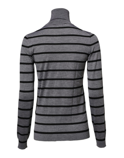 Dolce & Gabbana gray striped turtleneck pullover sweater in cashmere and silk