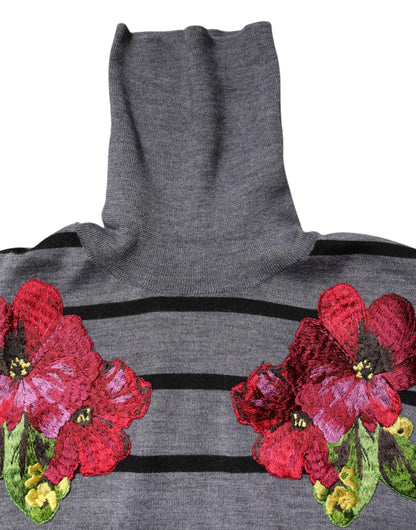 Dolce & Gabbana gray striped turtleneck pullover sweater in cashmere and silk