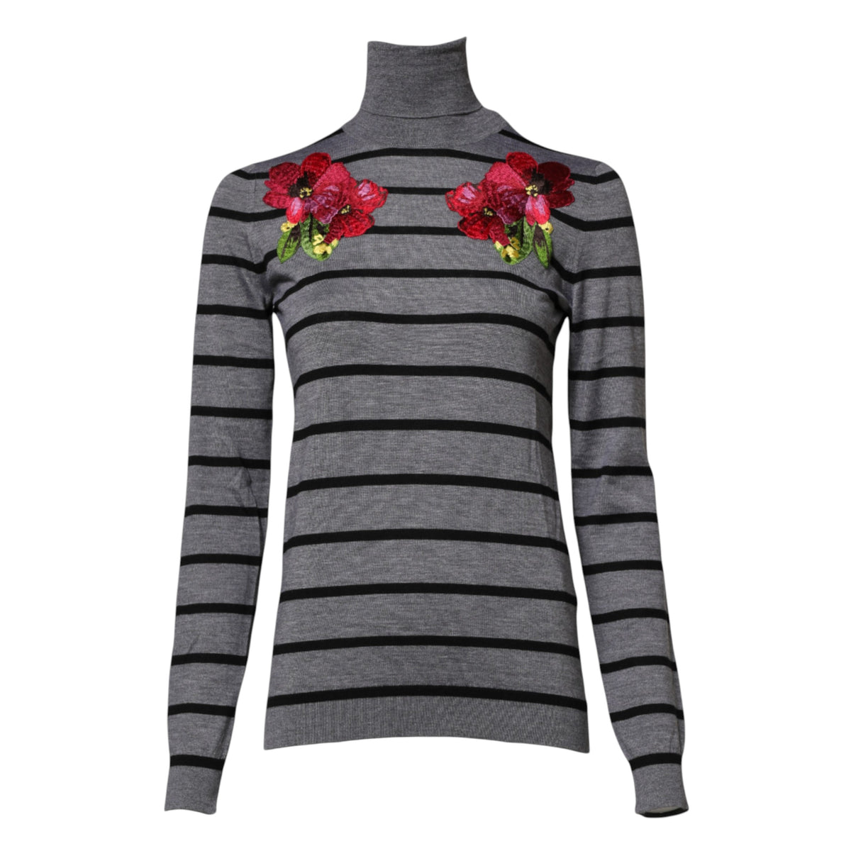 Dolce & Gabbana gray striped turtleneck pullover sweater in cashmere and silk