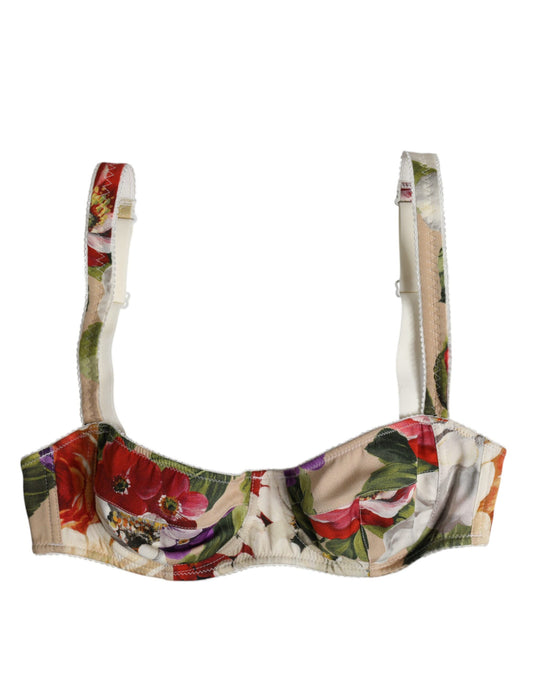 Dolce & Gabbana beige silk balconcino bra with floral print
