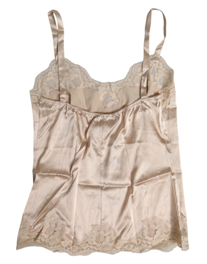 Dolce & Gabbana Beige Lace Silk Satin Tank Lingerie Underwear
