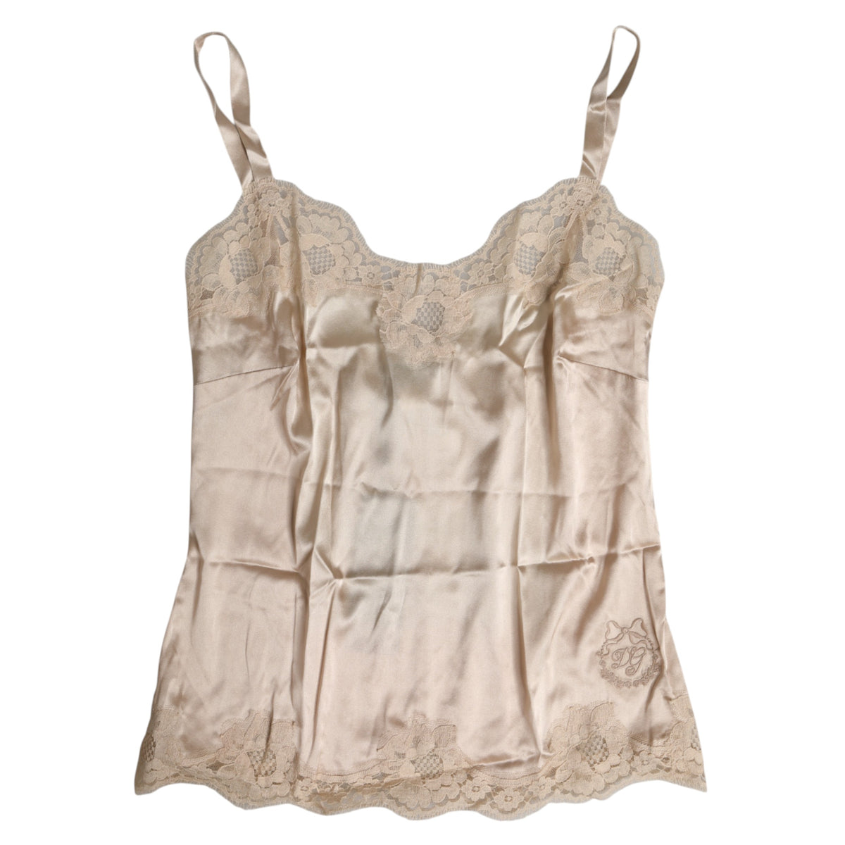 Dolce & Gabbana Beige Lace Silk Satin Tank Lingerie Underwear